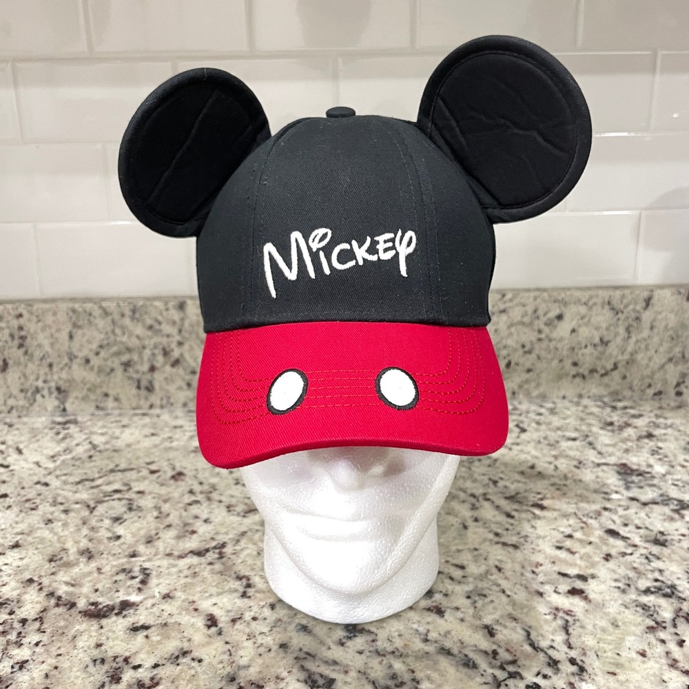 Disney Mickey Mouse Ear Snapback Hat Black Red Baseball Cap Adjustable Souvenir